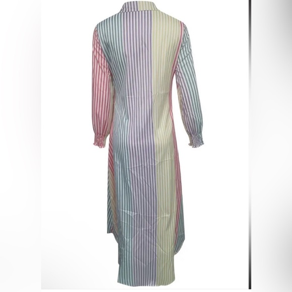 Maxi Shirt Color Block Striped Button Up Dress Long Sleeve Size M - Picture 3 of 3